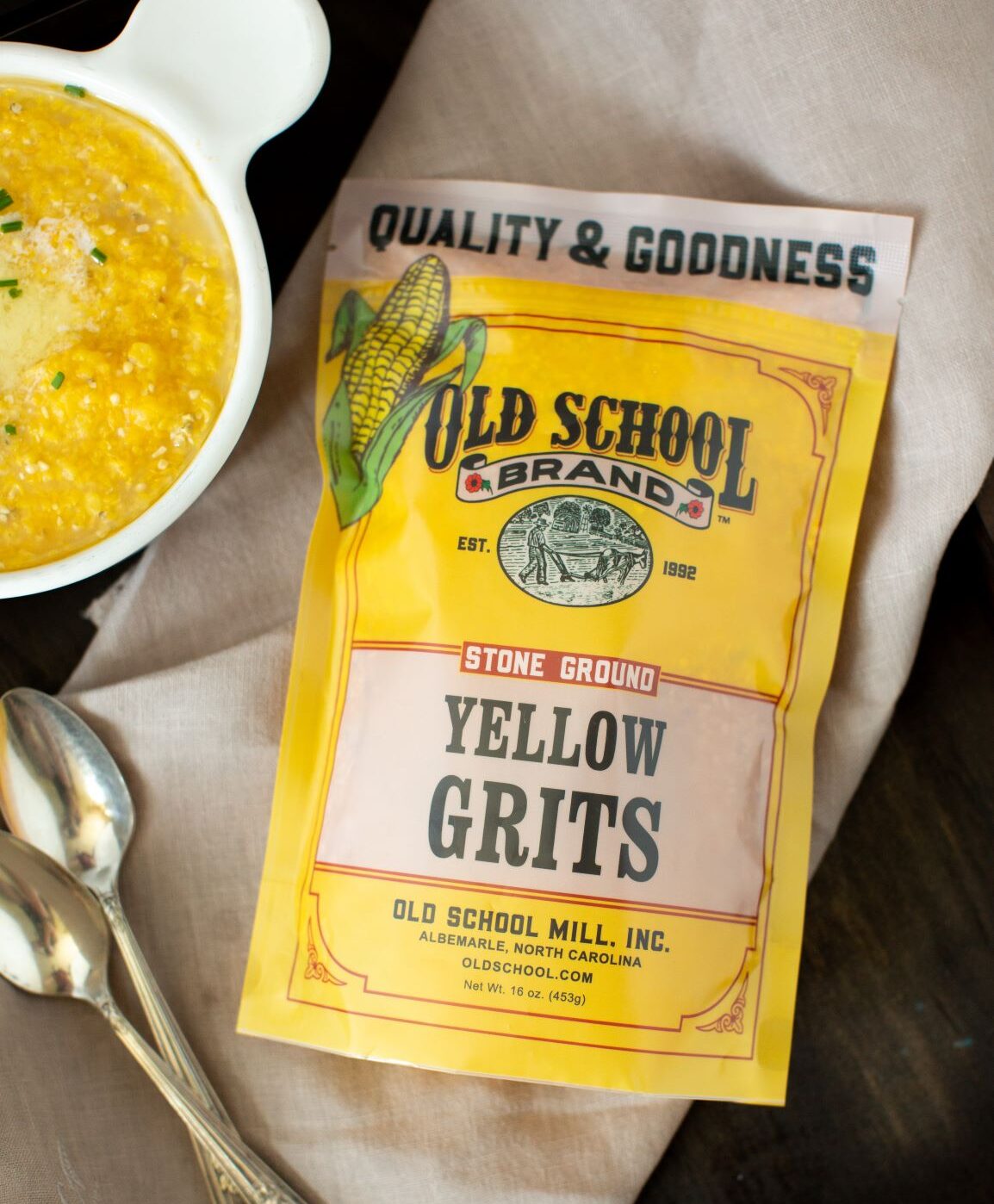 Stone Ground, Yellow Grits, 1lbs. - Old School Mill, Inc.